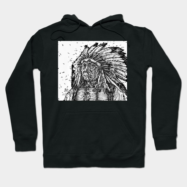 RED CLOUD ink portrait.2 Hoodie by lautir